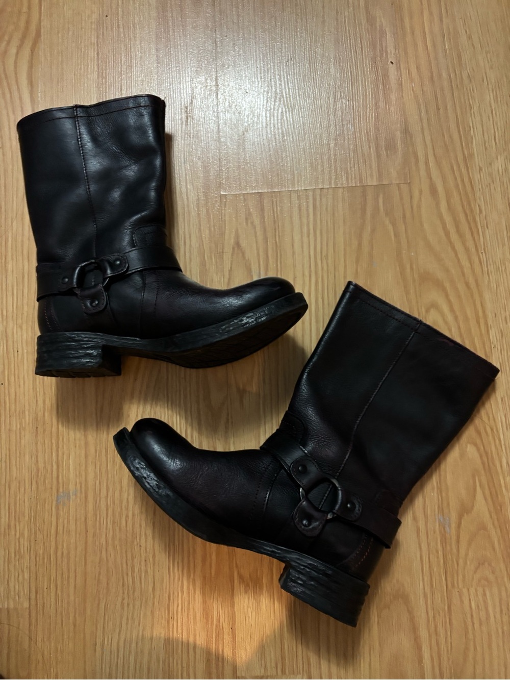 Liberto Moto Biker Boots Black/Red Faux Zipper Leather Harness Boots Size 37